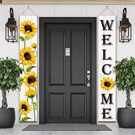 Tatuo Sunflower Hanging Banners Spring Welcome Porch Banners Flags Fall Door Banners Flag Summer Hanging Banner for Front Door Garden Home Yard Sunflower Party Decorations