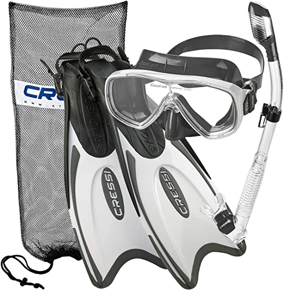 Cressi Adult Light Weight Premium Travel Snorkel Set - Mask & Fins made in Italy | Palau Set