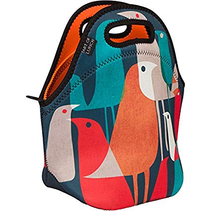 Art of Lunch Insulated Neoprene Lunch Bag for Women and Kids - Reusable Soft Lunch Tote for Work and School - Design by Budi Kwan (Indonesia) - Flock of Birds
