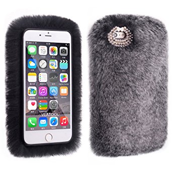 Veatool iphone 6 Plus Case, [Plush Series] and Stylish Rex Rabbit Fur [Cute] for iPhone 6s Plus(2015) -Gray