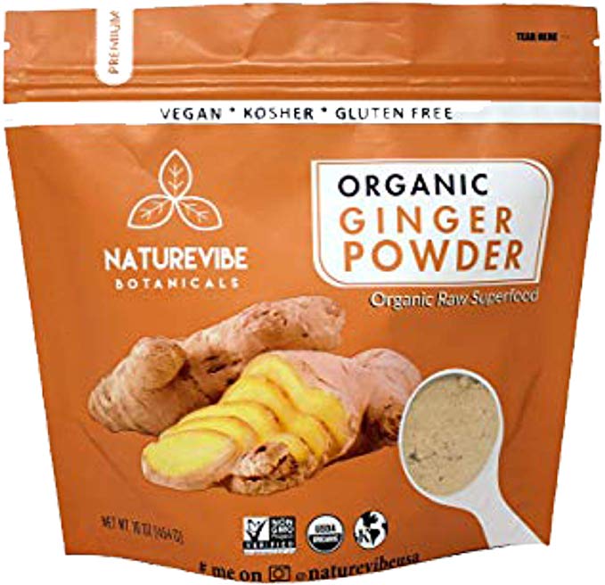 Naturevibe Botanicals Organic Ground Ginger Root Powder - 1 lb (16 Ounces) - Zingiber officinale | Raw, Gluten-Free & Non-GMO