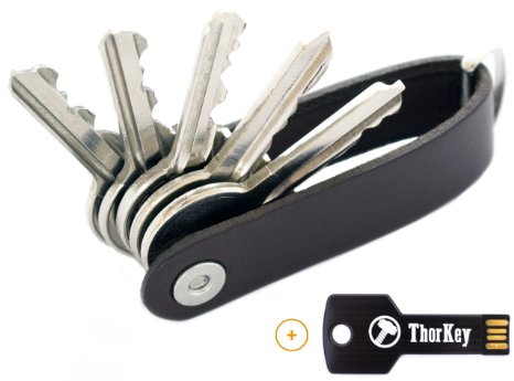 Leather Compact Key Organizer By ThorKey - Made Of Durable, Premium Quality Leather - Secure Locking Mechanism - Up To 7 Keys & Tools - Key holder USB Key Included - Smart & Practical Design Keychain