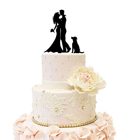 Wedding Anniverary Cake Topper couple with a Dog (Black)