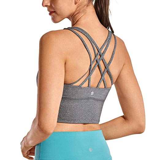 CRZ YOGA Strappy Sports Bras for Women Longline Wirefree Padded Medium Support Yoga Bra Top