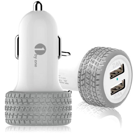 1byone® 4.8A / 24W Dual USB SMART Car Charger Designed for Almost Any Apple and Android Devices, Max speed charging for Multi-device with Smart Recognition Abilities!! - Grey