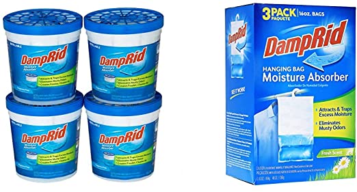DampRid Fragrance Free Refillable Moisture Absorber - 10.5oz Cups - 4 Pack – Traps Moisture & Fresh Scent Hanging Bag Moisture Absorber for Closets - 3 Pack (16 oz. ea.); Traps Excess Moisture