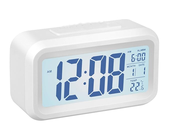 Keetech LED Alarm Clock Creative Large Digital Display Snooze Function with Temperature and Electronic Calendar Luminous (White)
