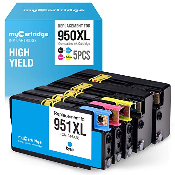 myCartridge 5 Pack Compatible HP 950 951 950XL 951XL Ink Cartridges (2 Black, 1 Cyan, 1 Magenta, and 1 Yellow) for use in Officejet Pro 8100 8600 8610 8620 Series Printer