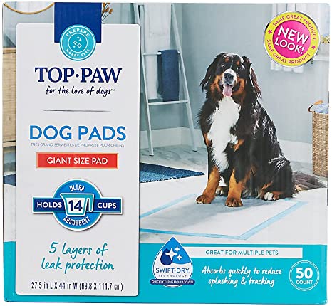 TOP PAW New & Improved Ultra Giant Dog Puppy Pads, 5 Layers of Leak Protection | 50Count