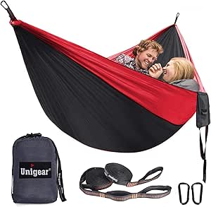 Unigear Hängematte 2 Personen Ultraleicht, 320X200cm Hammock Reisehängematte Camping Outdoor Garten Hängematten aus Fallschirmseide 300kg Tragelast, mit 1 Paar Aufhängeset 2 Alu Karabiner