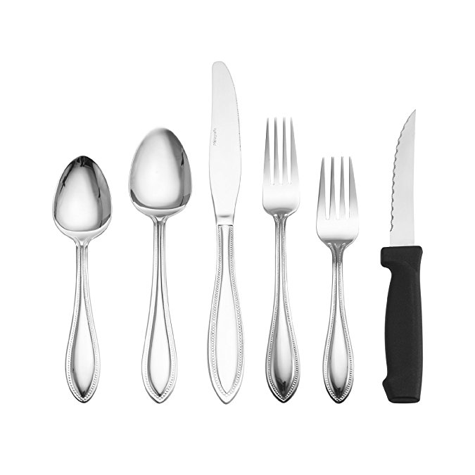 International Silver American Bead 102-Piece Stainless Steel Flatware Set with Serveware, Service for 12