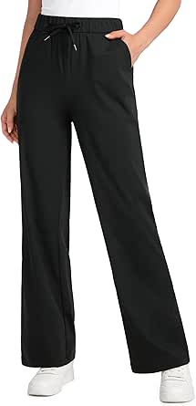 CRZ YOGA 4-Way Stretch Casual Pants for Womens 30.5" Straight Wide Leg Work Pants with Pockets