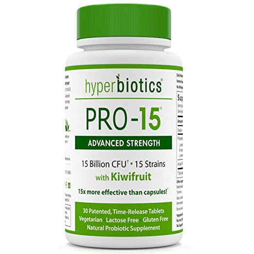 PRO-15 Advanced Strength Powerful Probiotic with 3x the CFU Count as Regular PRO-15 plus Kiwifruit Powder - 15 Strains - 30 Once Daily Tablets - 15x More Effective than Capsules