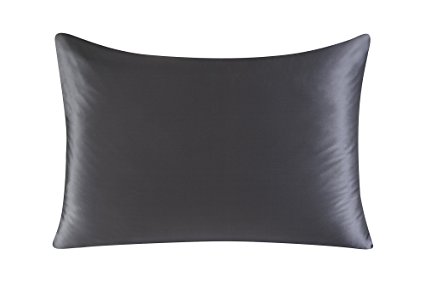 Townssilk Both Side 100% 19mm Silk Pillowcase Queen Size Pillow Case Cover with Hidden Zipper Darkgrey