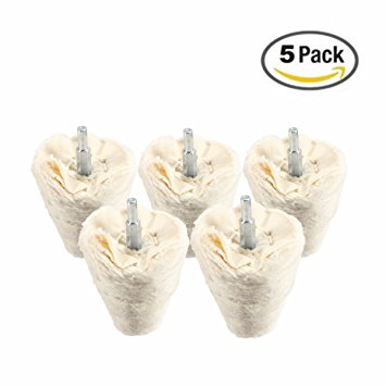 MATCC 5Pcs White Flannelette Polishing Wheel Cone-Shaped Wheel Grinding Head With 1/4’’ Handle For Metal Aluminum,Stainless Steel,Chrome,Jewelry,Wood,Plastic,Ceramic,Glass,etc