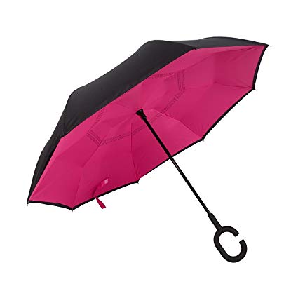 EverKing Inverted Umbrella Double Layer Cars Reverse Umbrella, Windproof UV Protection Big Straight Umbrella for Car Rain Outdoor With C-Shaped Handle