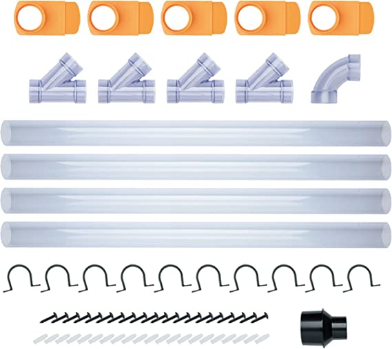 POWERTEC 70304 2-1/2” Dust Collection Fittings Network w/ Reducer, Blast Gates, Pipes, 90-Degree Elbow Connector, Y-fittings, Mounting Brackets