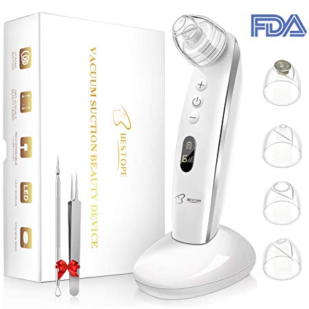 BESTOPE Blackhead Remover Electric Blackhead Vacuum Suction Removal Tool Kit with 4 Probe Heads and 2 Blackhead Extractor Rechargeable Facial Pore Cleaner Blackhead Extractor Device for Women and Men