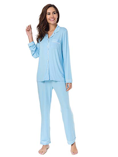 SIORO Pajamas for Women Long Sleeve Sleepwear Soft PJ Set Loungewear S-XL Two Piece Pajama Set