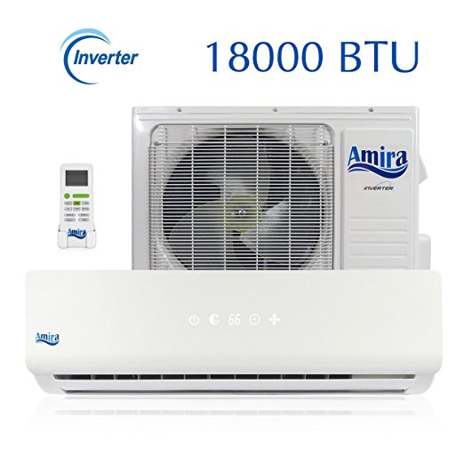 18000 BTU Mini Split Air Conditioner - 1.5 Ton Ductless System with Inverter and Heat Pump - Complete Set with 15 Feet kit - 208-230 VAC - By Amira