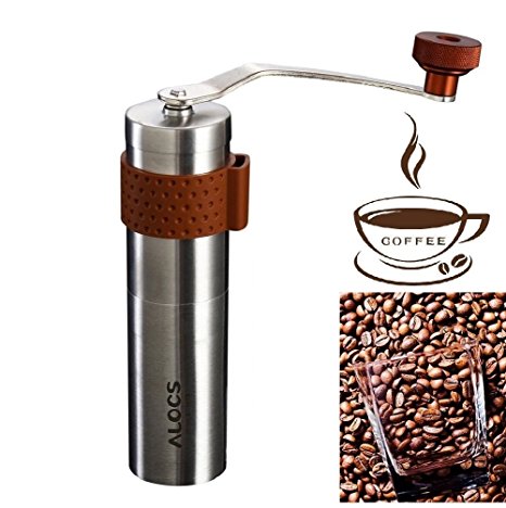 Homgrace Manual Coffee Grinder with Non-Slip Silicon Grip Conical Burr Mill Portable Stainless Steel Manual Coffee Been Mill with Carrying Pouch