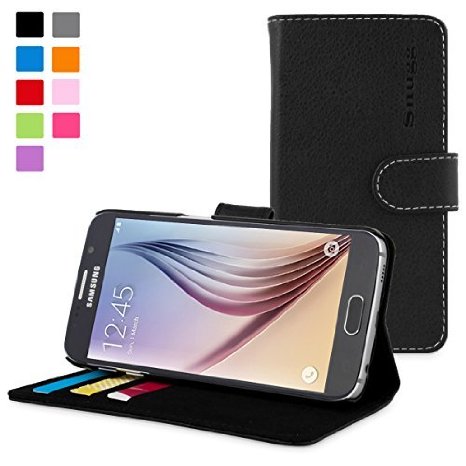 Galaxy S6 Case, Snugg™ - Black Leather Wallet Case Cover [Lifetime Guarantee] Protective Flip Folio for Samsung Galaxy S6