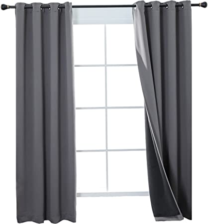 Aquazolax 100% Blackout Curtains with Black Liners, Gray Blackout Curtains for Bedroom, Thermal Insulated Grommet Drapes for Nursery, Double Panels, 52" Wide x 72" Long, Grey