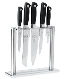 Mercer Culinary Genesis 6-Piece Forged Knife Block Set Tempered Glass Block