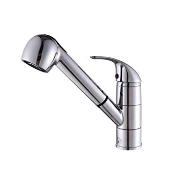 Commercial Single Handle Pull-Out Sprayer Preparation Kitchen Chrome Stainless Steel Sink Faucet (Chrome)