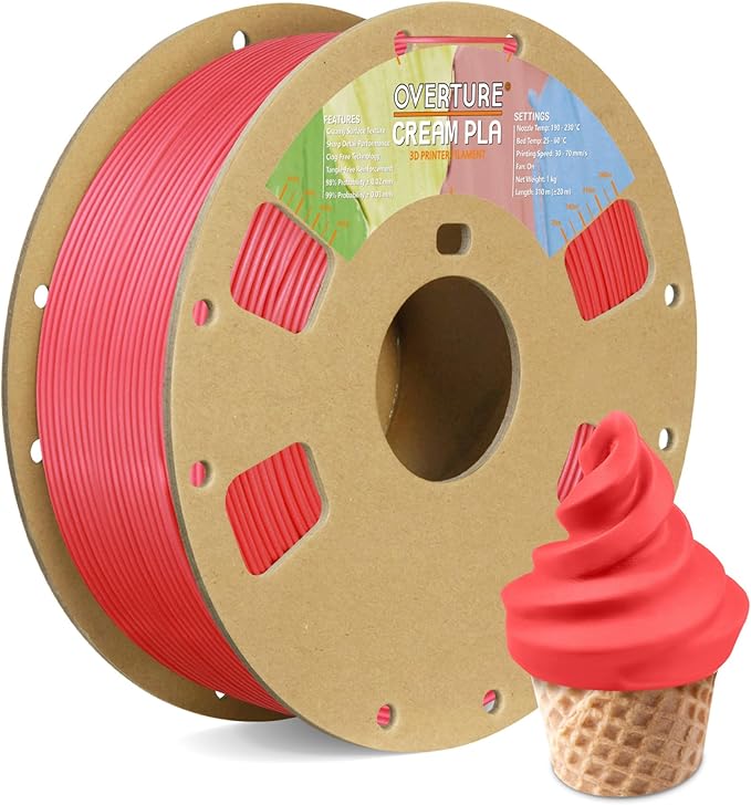 OVERTURE Cream PLA Filament, Cardboard Spool, Premium PLA 1kg(2.2lbs), Dimensional Accuracy 99% Probability +/- 0.03mm,Fit Most FDM Printer (Cream Red)