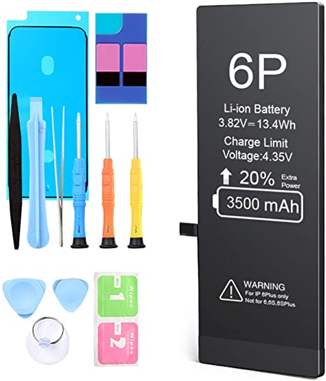 Battery for iPhone 6 Plus，3500mAh High Capacity New 0 Cycle Replacement Battery，Model A1522，A1524，A1593，with Complete Professional Replacement Tool Kits
