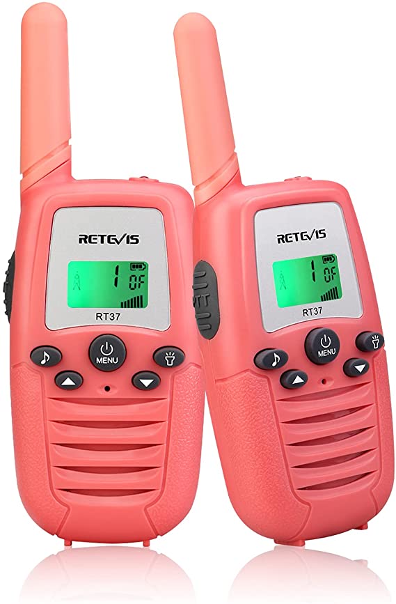 Retevis RT37 Walkie Talkies for Kids Aged 6-12,Pink Toys Gifts,Long Range Rechargeable,22CH VOX with LCD Flashlight for Girls Boys Travel Vocation Outdoor(Pink,2 Pack)