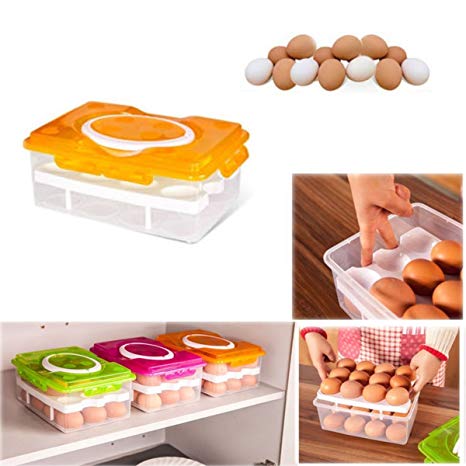 WHOSEE 2-Layer Plastic 24 Grids Egg Fridge Storage Box Portable Outdoor Case Containers Orange