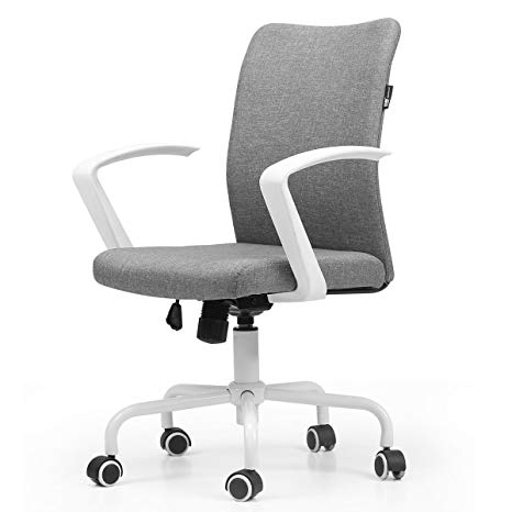 Hbada Desk Task Computer Chair - Modern Fabric Low Back Office Chair with Adjustable Height, for Reception Dinning Conference Room, White