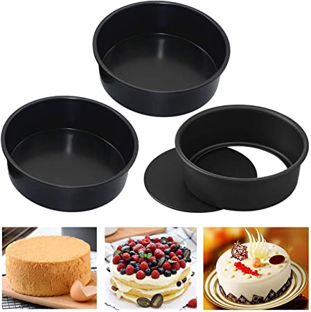 HMIN 4 Inch Round Cake Pan, Removable Bottom Cheesecake Pans, Carbon Steel Non-Stick 4 Inch Cake Pan Set of 3 (4 Inch)