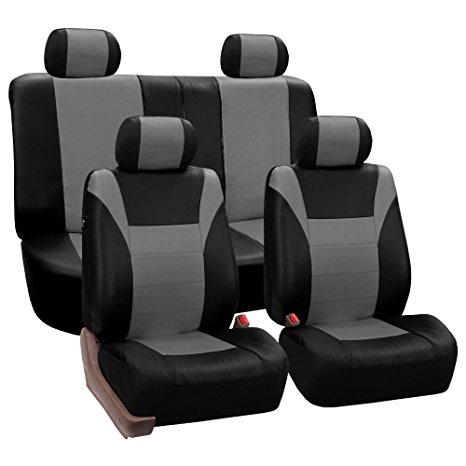 FH GROUP FH-PU003114 Racing PU Leather Full Set Car Seat Covers, Airbag Ready and Split, Gray / Black Color- Fit Most Car, Truck, Suv, or Van