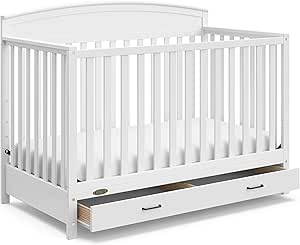 Graco Benton 5-in-1 Convertible Crib with Drawer (White) - GREENGUARD Gold Certified, Undercrib Storage Drawer, Converts to Toddler Bed, Daybed, and Full-Size Bed