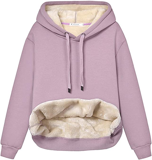 Haellun Womens Casual Winter Warm Fleece Sherpa Lined Pullover Hooded Sweatshirt