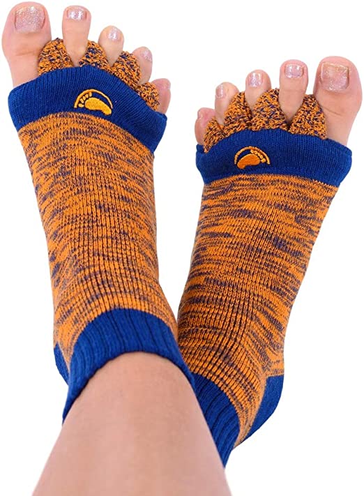 Foot Alignment Socks with Toe Separators by My Happy Feet | for Men or Women | Navy and Orange