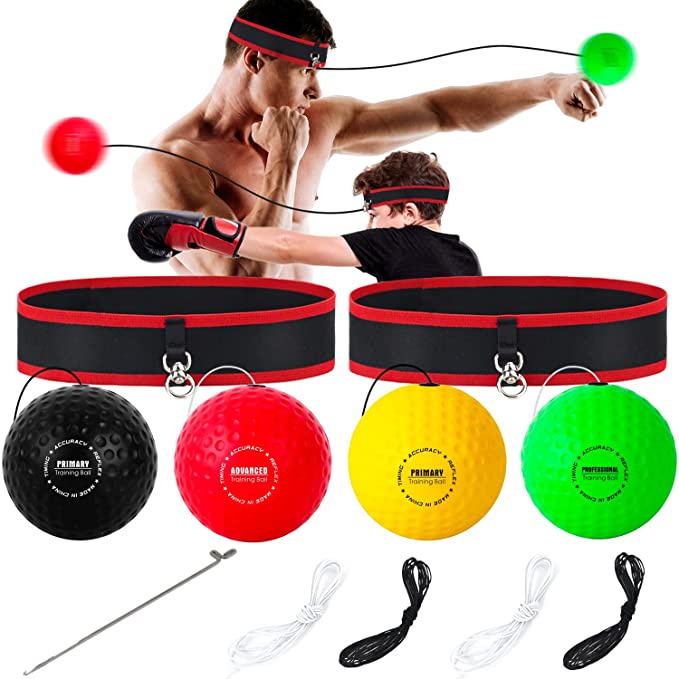 DIKAKO Boxing Reflex Ball Set - 3 Difficulty Levels Reaction Ball, 2 Adjustable Headband Great for Improve Punching Speed, Agility, Fighting Skills and Hand-Eye Coordination Training