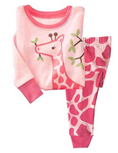 Little Girls Pajama 2 Piece Set 100% Cotton Giraffe Sleepwear for Children 2-7 T