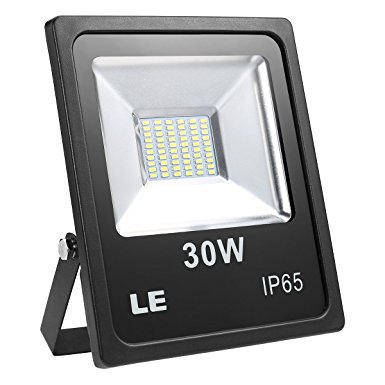 LE 30W 2400lm Super Bright Outdoor LED Flood Lights, Daylight White 6000K, 75W HPSL Equivalent, Waterproof, Security Lights, Indoor & Outdoor Floodlight. (No Plug)