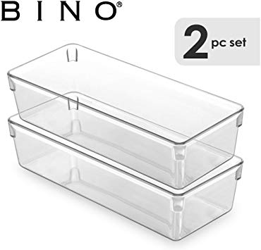 BINO Multi-Purpose Oblong Plastic Drawer Organizer - 2 Pack, Clear - Plastic Storage Organizer for Home, Kitchen, Bath, Bedroom, and Office