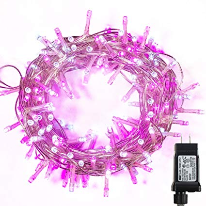 WISD Christmas Lights 43ft 200 LED Fairy String Lights with 8 Modes and Memory, Plug in String Lights for Indoor Outdoor Christmas Tree Home Garden Wedding Party Decoration, Pink White