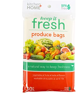 Keep it Fresh Produce Bags – BPA Free Reusable Freshness Green Bags Food Saver Storage for Fruits, Vegetables and Flowers – Set of 30 Gallon Size Bags