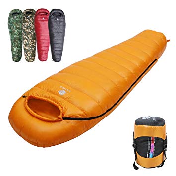 Anyoo 800 Fill Power Goose Down Mummy Sleeping Bag Lightweight Waterproof Portable 32 F,Zip Together to Make a Double,Perfect for Hiking Camping Outdoors,Compression Sack Included and 9 Color Options