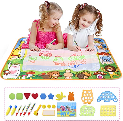 MESHA Water Drawing Mat Aquadoodle Drawing Mat 40 x 28 inch Mess Free Coloring Aqua Magic Doodle Mat Educational Toys Gifts for Kids Toddlers Boys Girls Age 1 2 3 4 5 6 7 8 Year Old in 7 Colors