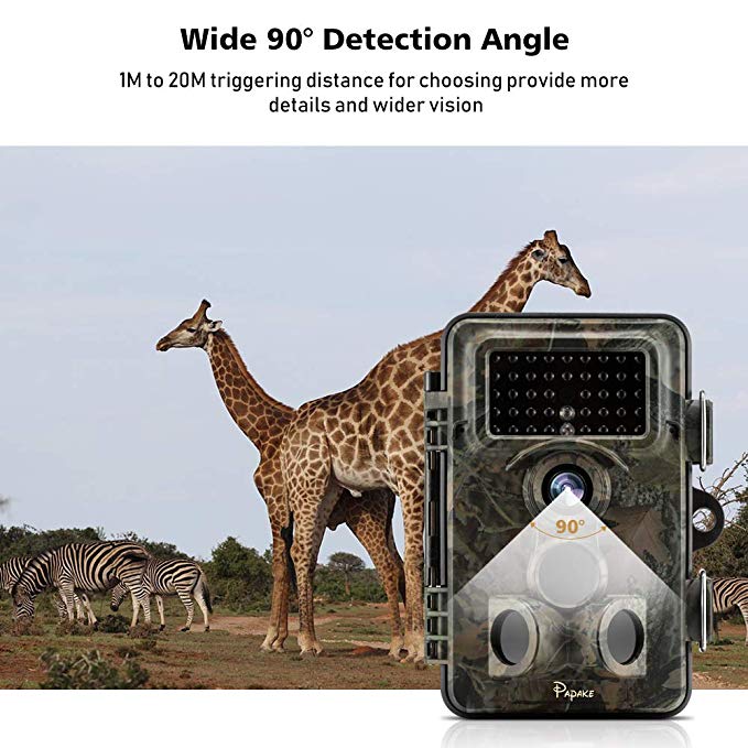 Wildlife Camera, Papake Trail Surveillance Waterproof Digital Camera 3 Zone Infrared Sensor Trail Camera 12MP 1080P HD with Time Lapse 65ft 120° Wide Angle Night Vision for Game & Hunting