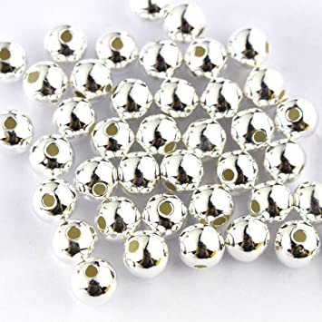 Tacool (TM) 50pcs Genuine 925 Sterling Seamless Silver Round Ball Beads Spacer for Jewelry Making Findings (4mm)