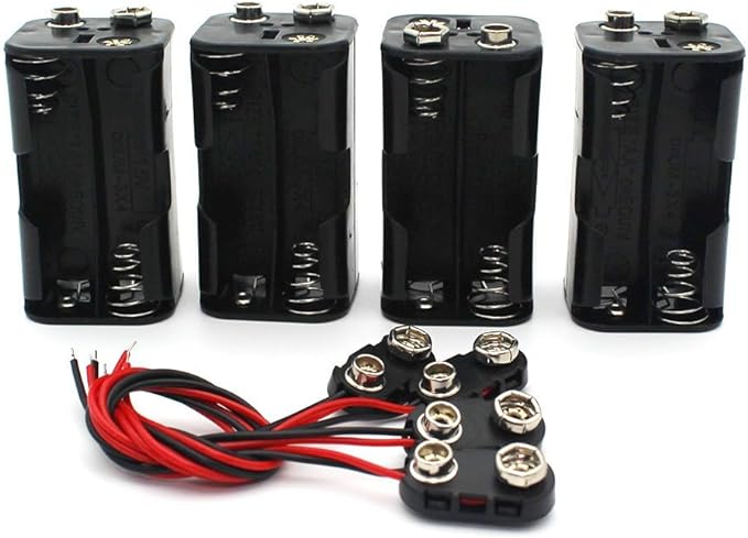Raogoodcx 4set Thicken Battery Holder for 4 x AA with Standard Snap Connector and Hard Plastic Housing T Type Wire